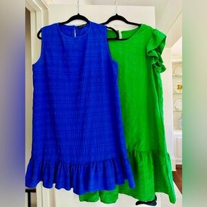 2- Summer Dresses, Blue & Green, Shift Style- great fit & length- Large